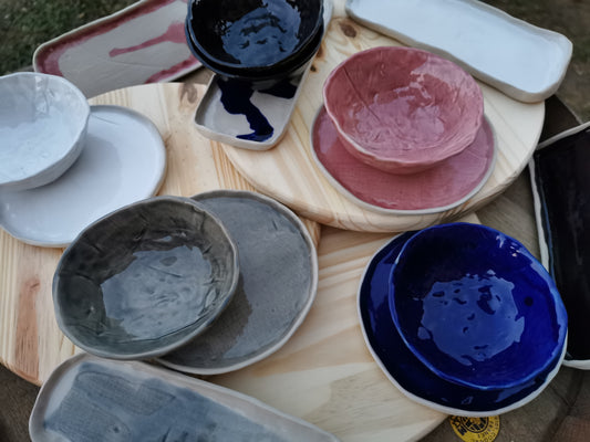 Lot de 4 petite assiettes ronde à dessert/ brunch -en grès émaillé