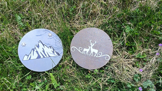 Lot de 2 Tableaux ronds bois et vinyle
