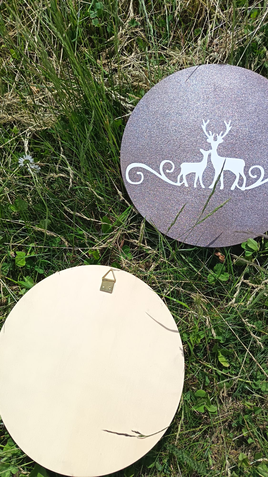 Lot de 2 Tableaux ronds bois et vinyle