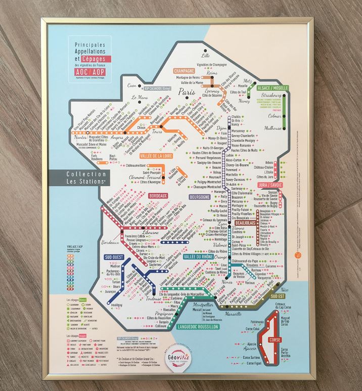Carte des vins de France Géovitis “Les Stations” Pétillante AOC/AOP 30×40cm