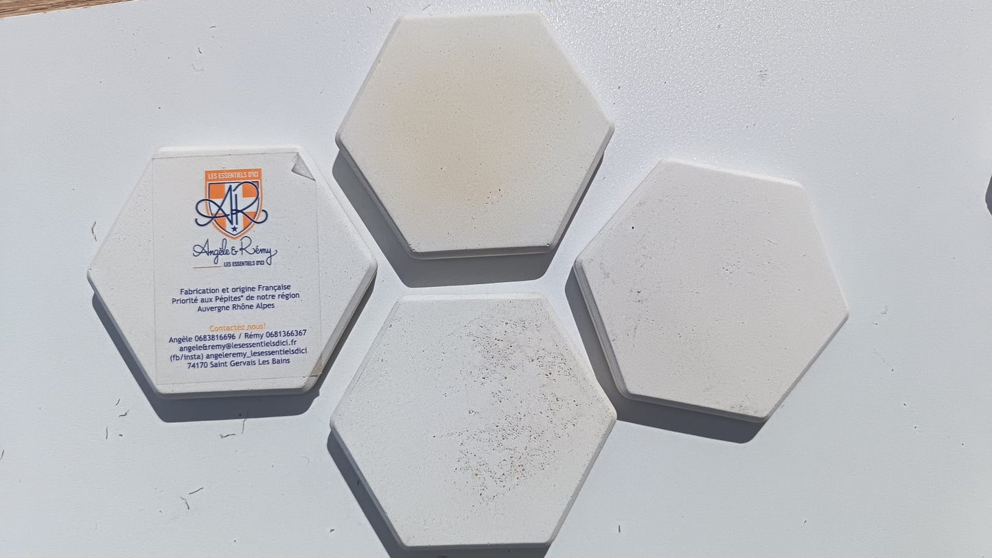 Lot de 4 Dessous verre hexagonal béton