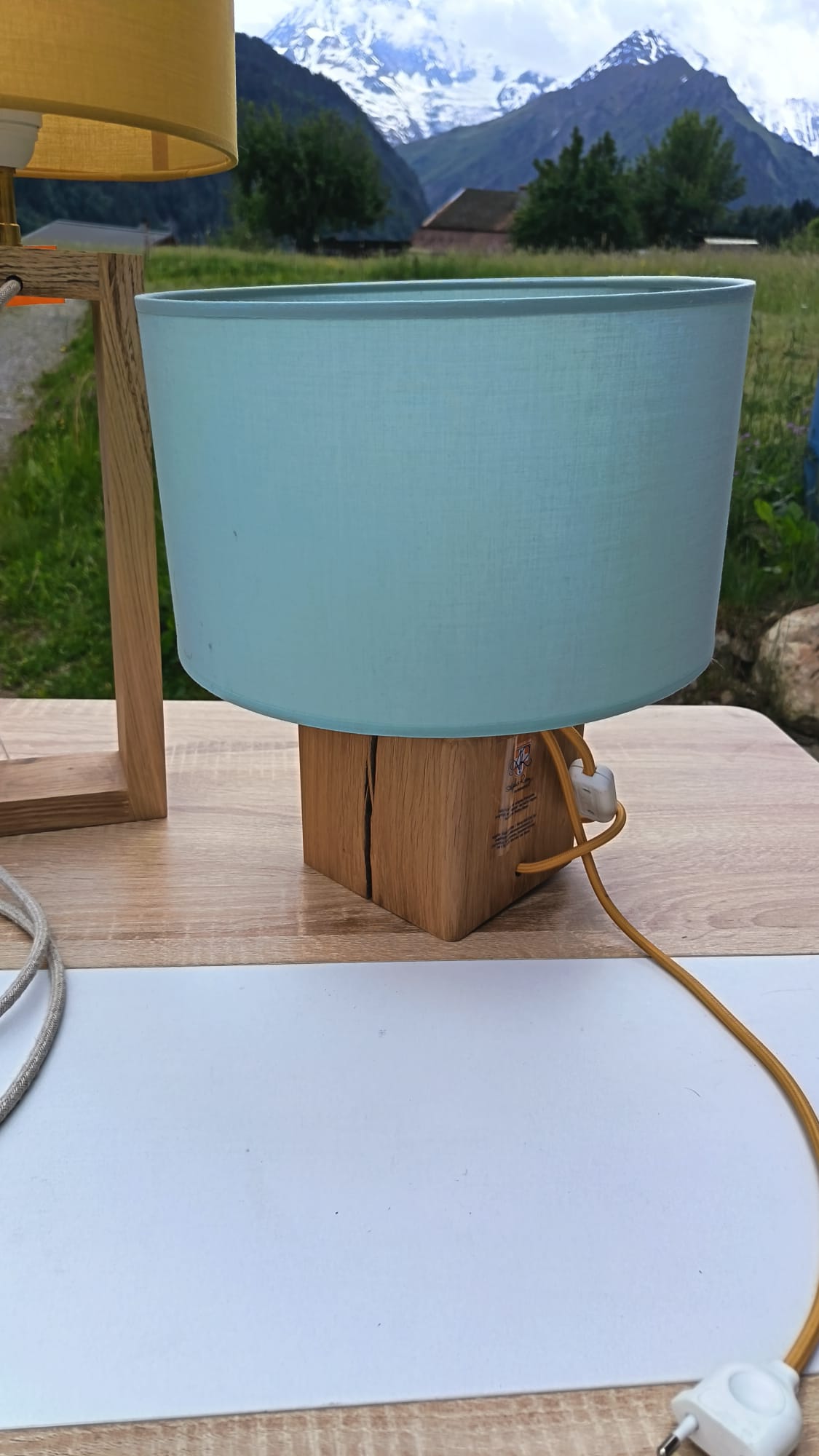 Lampe à poser pied carré bois - Chêne carré