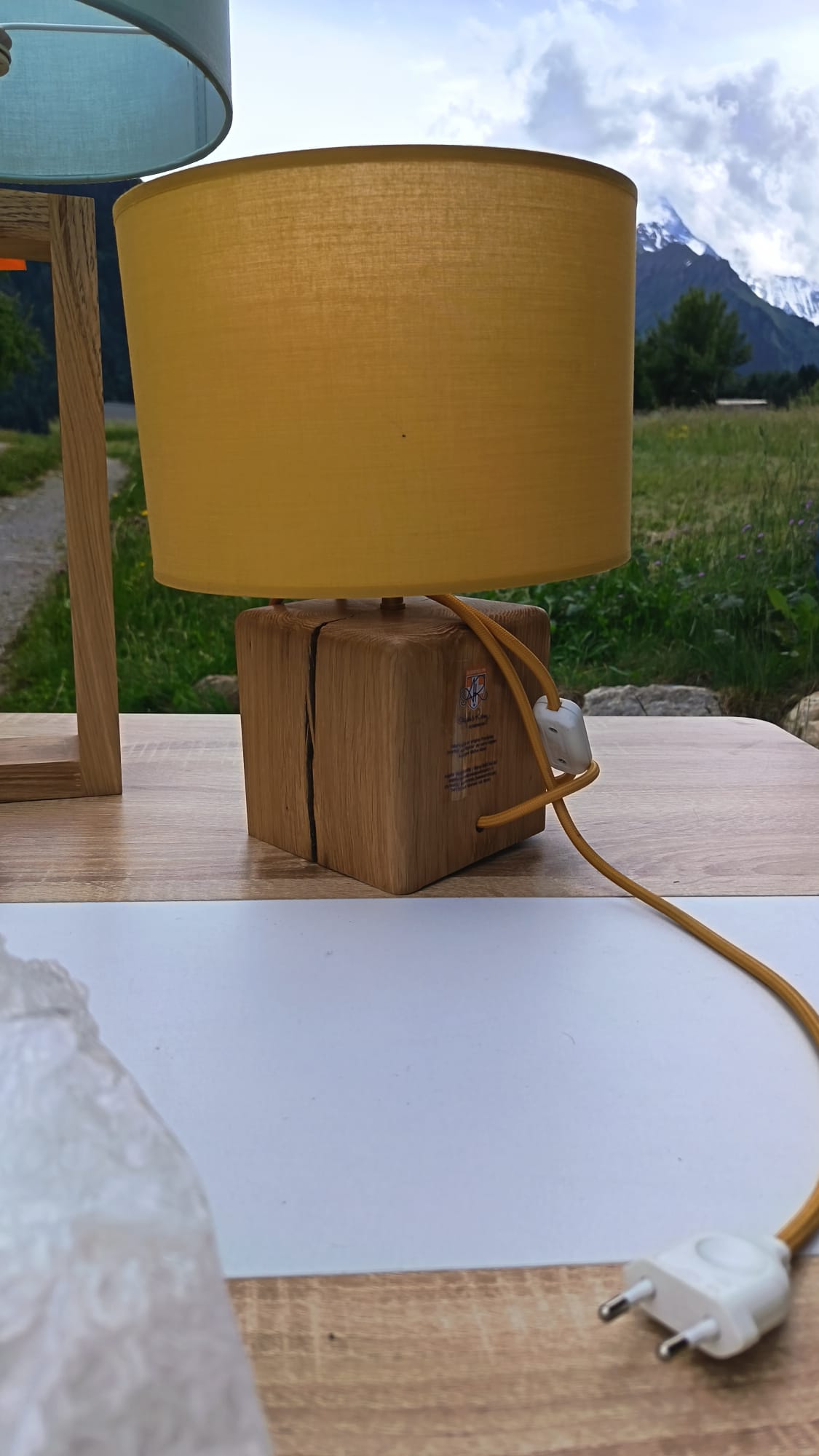 Lampe à poser pied carré bois - Chêne carré