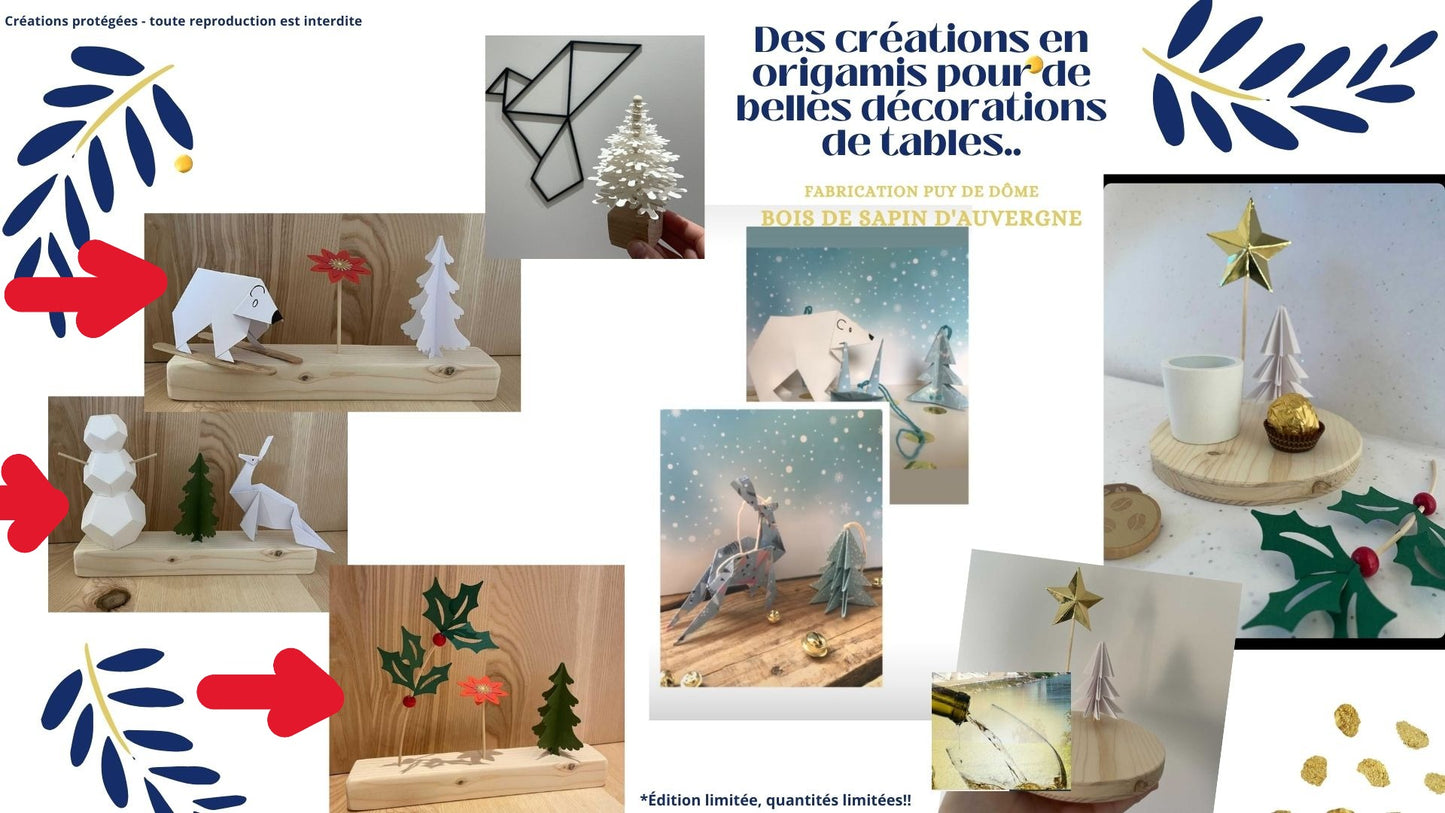 Déco de table Noël - origami et bois
